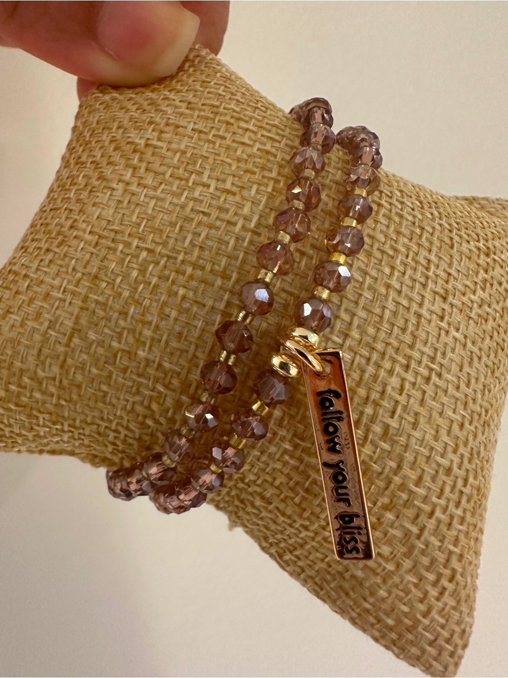 Follow Your Bliss Purple Crystal Bead Stretch Bracelet Set | Inspirational Gift